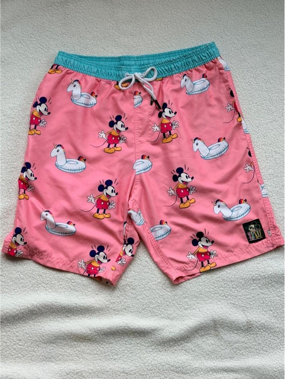 Disney Neff Mickey Mouse Swim Trunks Men’s Large Pink Unicorn Float Board Shorts